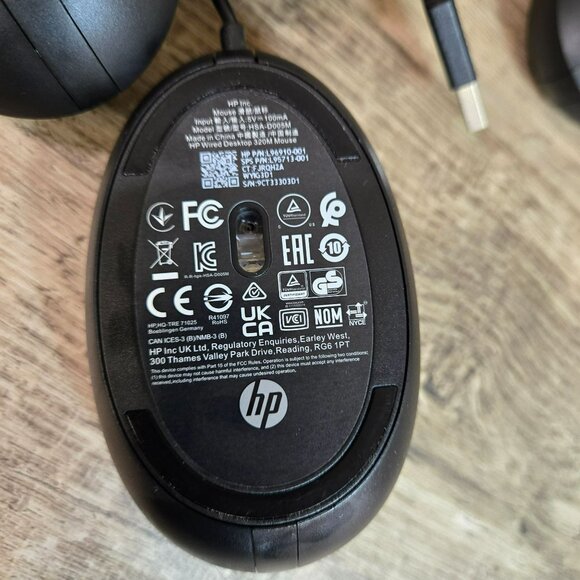 LOT (5) HP Wired Desktop 320M Optical USB Scroll Mouse Black L96910-001 - Picture 2 of 3